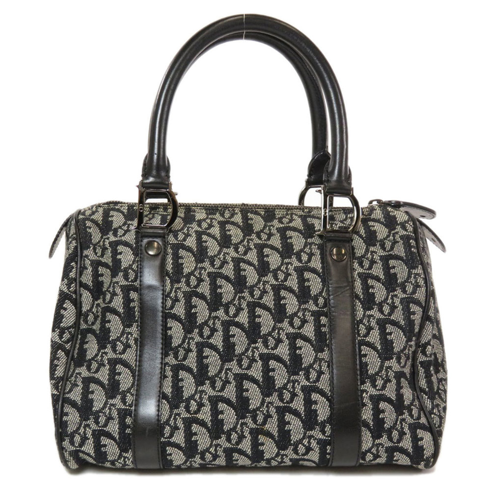 Christian Dior Trotter Pattern Boston Bag Black Canvas